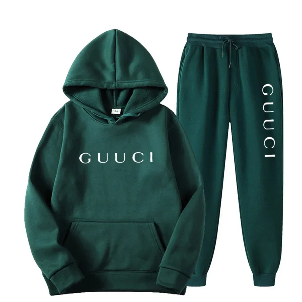 Man wearing autumn streetwear jogging set in urban outdoor setting dark green