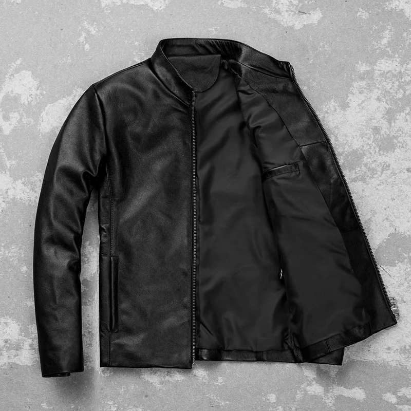 

Jacket Genuine Mens Business Casual Oversize Coat Slim Top Layer Cow Leather Jackets Men Clothes Chaquetas Hombre