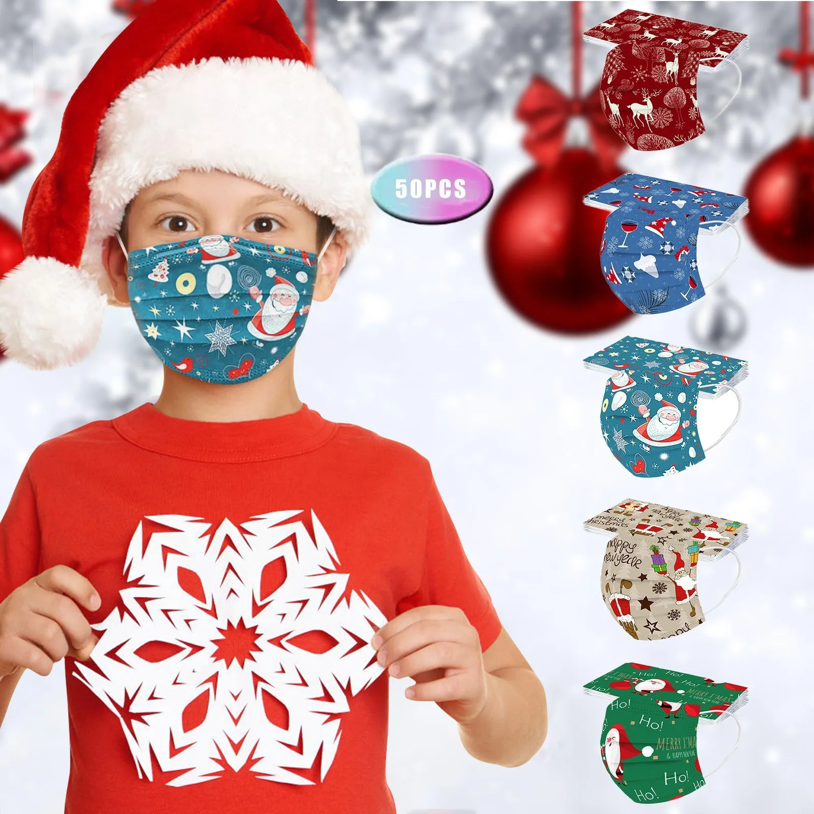 Children Christmas Printing Disposable Mask Industrial 3-layer Mask 10PC Outdoor Dust-Proof Face Protective Disposable