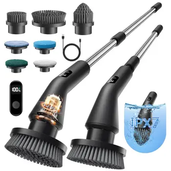 Electric Spin Scrubber, 2026 Upgraded Cordless Cleaning Brush Bathroom Scrubber, IPX7 Waterproof Electric Scrubber with 7 Brush
