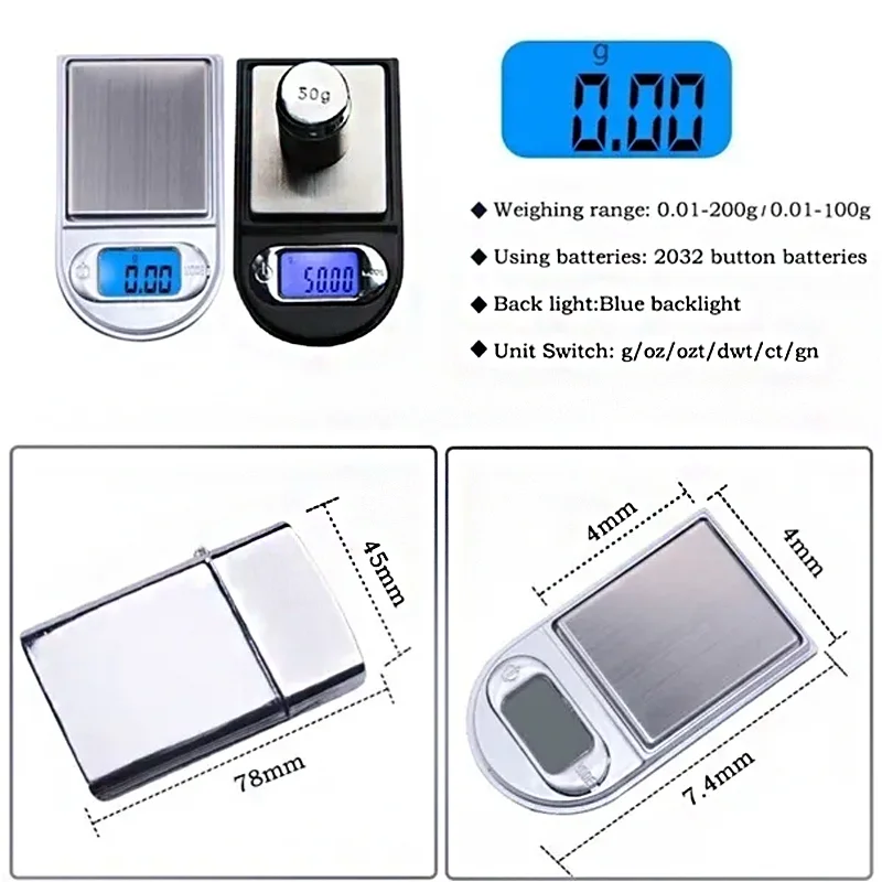 Mini Pocket Lighter Scale 100g/200g High Precision Digital Food Jewelry Gem Kitchen Scales Weight Tool Electronic Pocket Scale