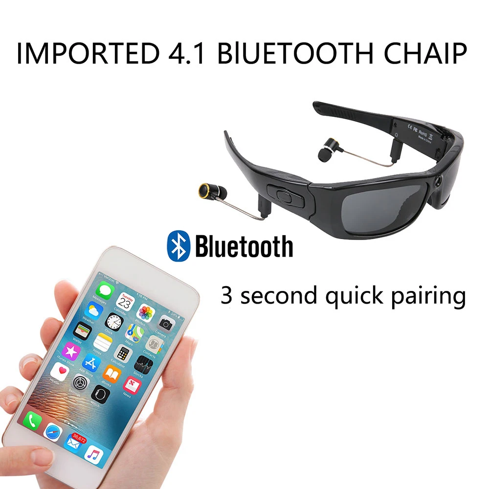 HD 1080P Mini Camcorder Glasses Camera With Bluetooth Headset Polarized Sunglasses Sports Camera Driving Cycling Video Recorder