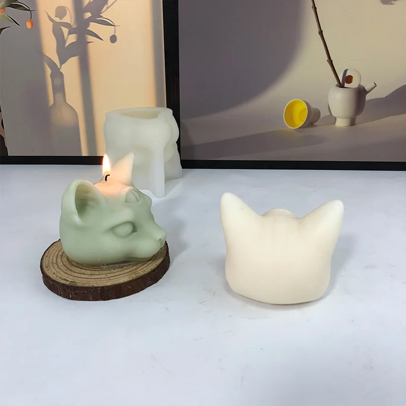 Three Eyes Cat Head Silicone Candle Mold 3D Animal Soap Plaster Resin Decorative Crafts Making Kit DIY Chocolate Ice Baking Mold