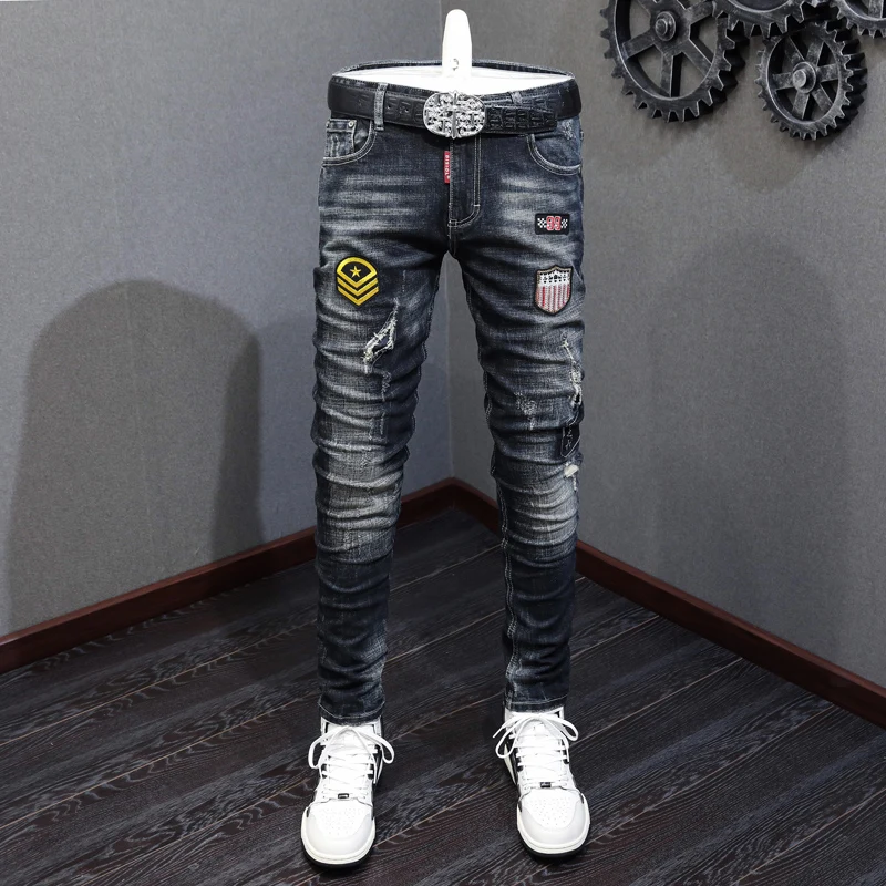 Уличные модные мужские джинсы Ретро