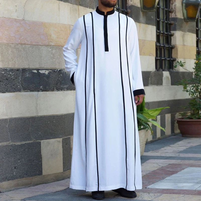 

Muslim Clothing Eid Middle East Jubba Thobe Long Sleeves Round Collar Robes Men Caftan for Spring Summer Fall Winter