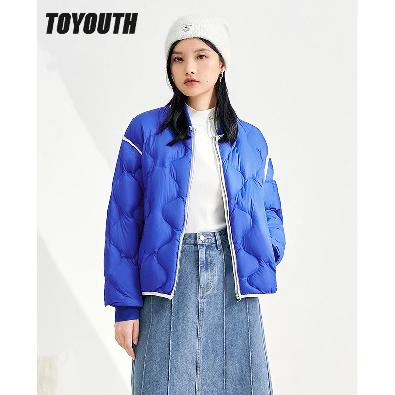 

Toyouth Women Down Jacket 2022 Winter Baseball Collar 90% White Duck Down Warm Windproof Coat Multicolor Casual Chic Outwear
