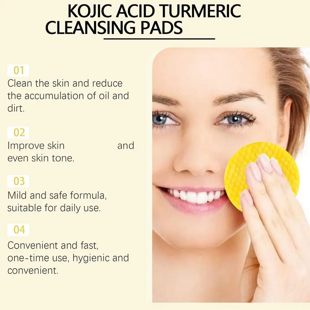 Turmeric Kojic Acid Exfoliating Glowing Cleansing Pads Fades Dark Spots Exfoliation Pads Facial Clean Sponge Skin Care Products cleansing pad