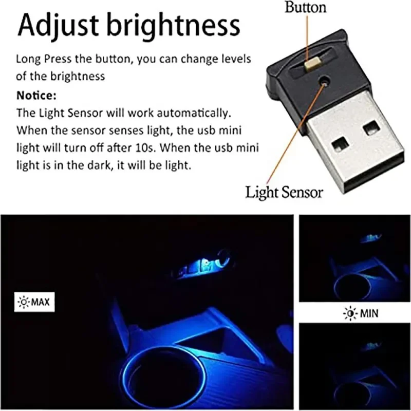 1/2pcs USB Ambient Light LED RGB Ambient Light Mini 8 Color Variable for Car Laptop Keyboard Atmosphere Smart Night