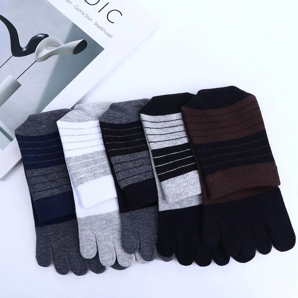 

Deodorant Fashion Cotton Simple Breathable Comfortable Stripe Hosiery Socks With Toes Five Finger Socks Man Socks