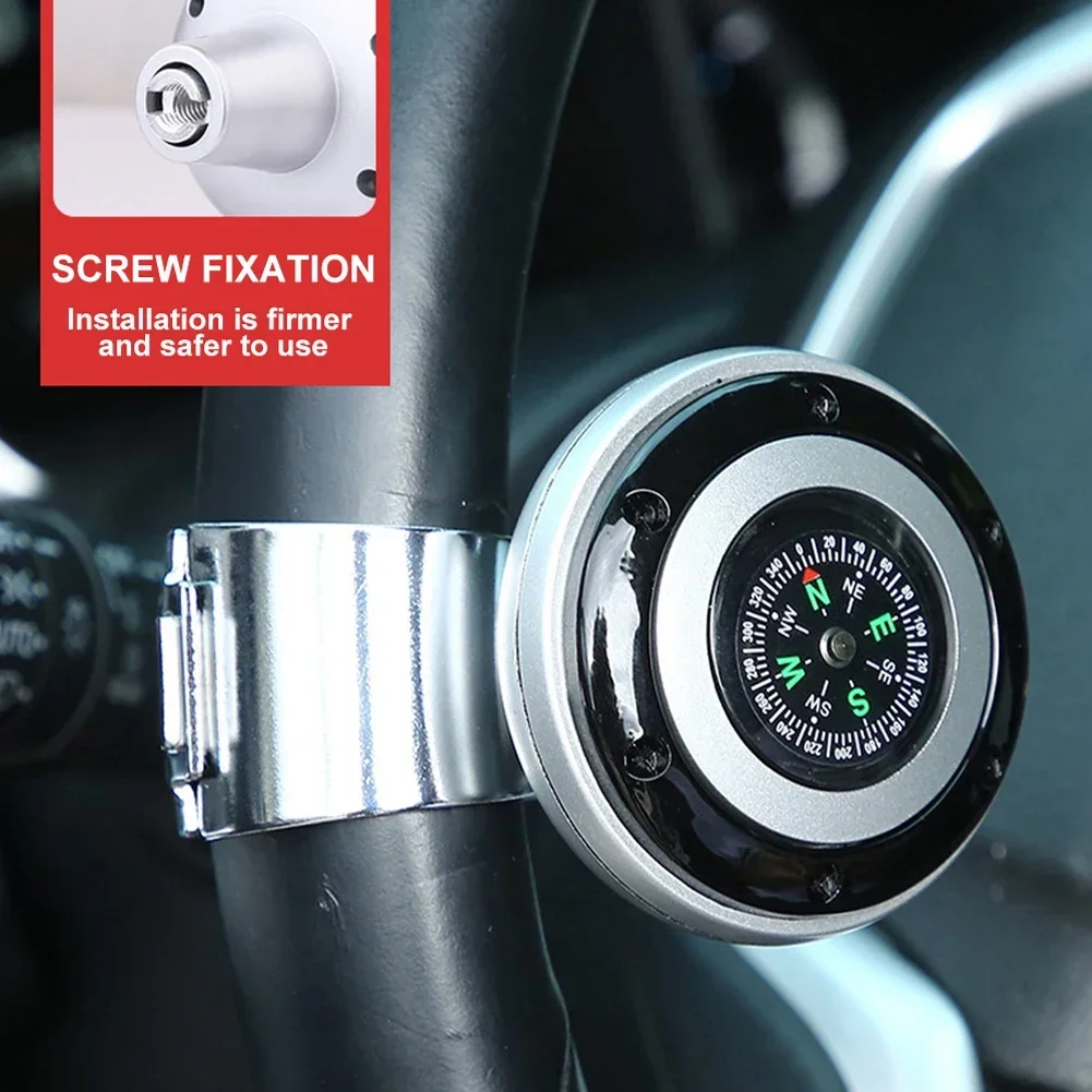 Universal 360° Rotating Metal Steering Wheel Spinner Knob with Compass