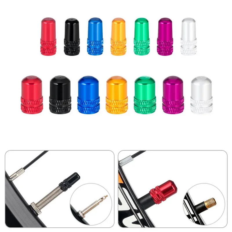 

2Pcs Aluminum Bicycle Tire Valve Cap Schrader/Presta Valve Cap Bike Tire Caps With Vacuum Tire Law Mouth Nut Cycling Accessories