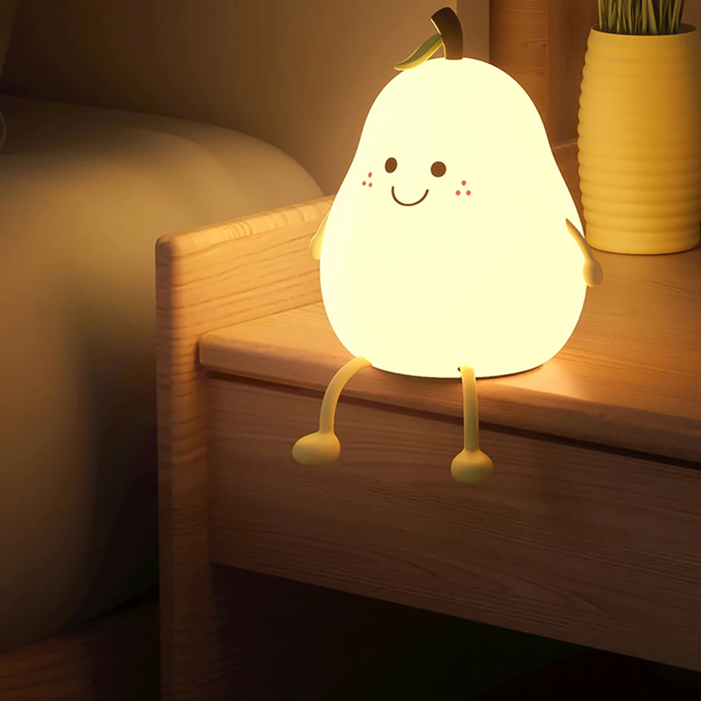 

LED Pear Fruit Night Light USB Rechargeable Dimming Touch Silicone Table Lamp Bedroom Bedside Decoration Couple Gift Baby Light