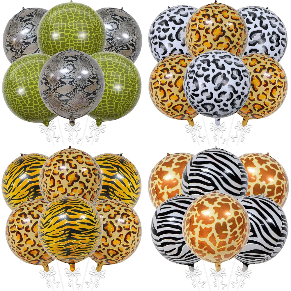 6 Stück 22 Zoll Luftballons mit Tiermotiv, Wald, Tiger, Giraffe, Zebra, Schlange, Krokodil, Gepardenmuster, Ballon, Safari, Geburtstagsparty-Zubehör