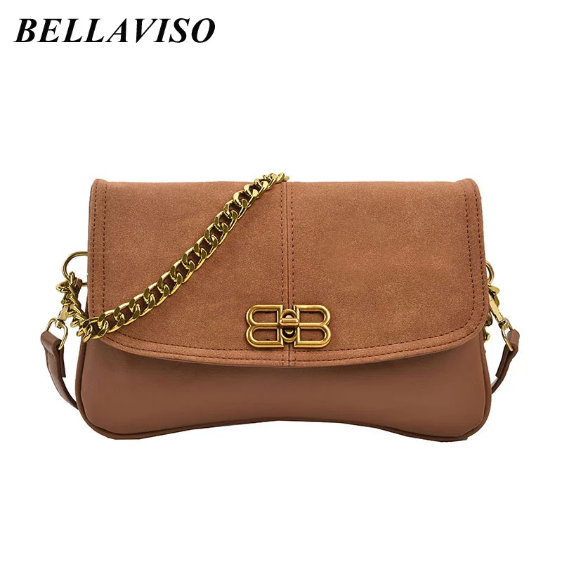 

BellaViso Niche Design Retro Women's PU Leather Armpit Shoulder Bag Female's New Trendy Woolen Velvet Crossbody Bags BLSB-91