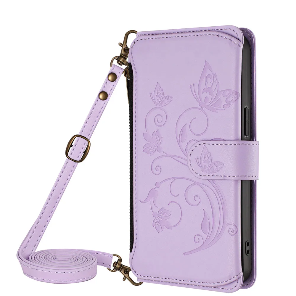 Multi Card Slot Wallet Case with Zipper Cover and Long Lanyard