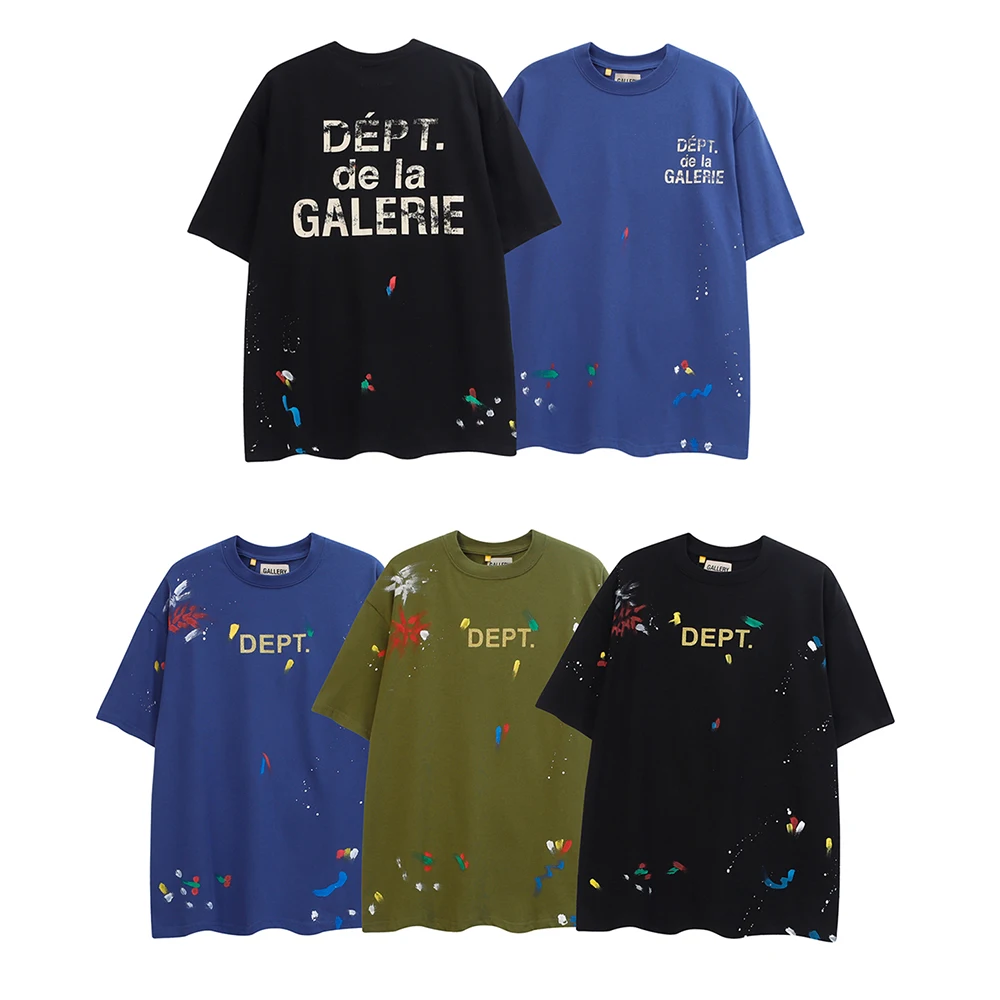 

2024 New Fashion Summer Street Design Painted Round Neck T-shirt Men and Women Hip-hop Loose Washed Couple Short-sleeved Tshirt