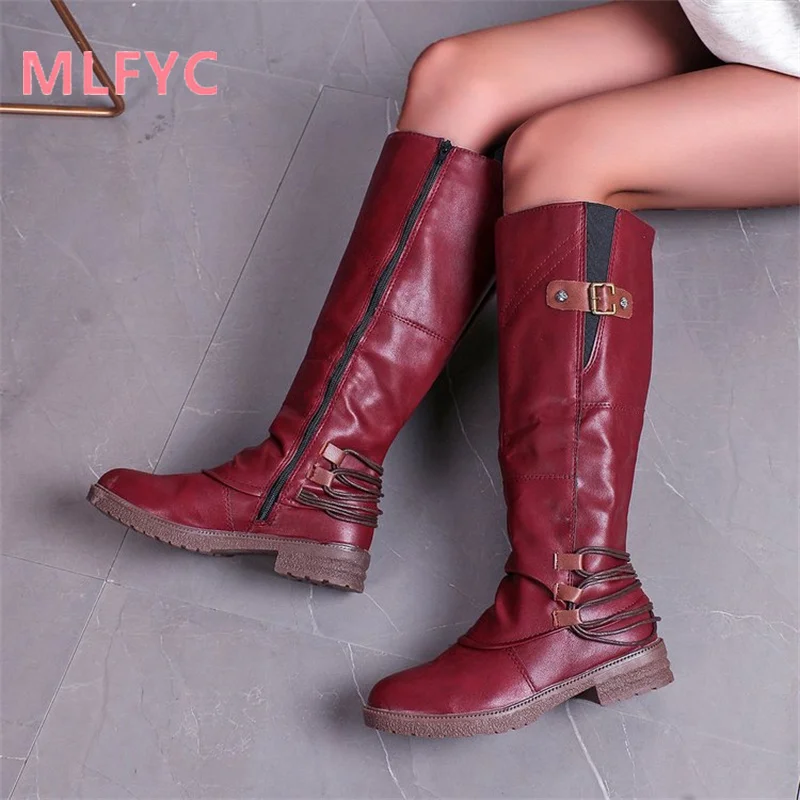 High Boots Cowboy Boots Winter Women's Zippered Round Toe Boots Outdoor Fashion Knight Boots Knee High Boots Women Designer