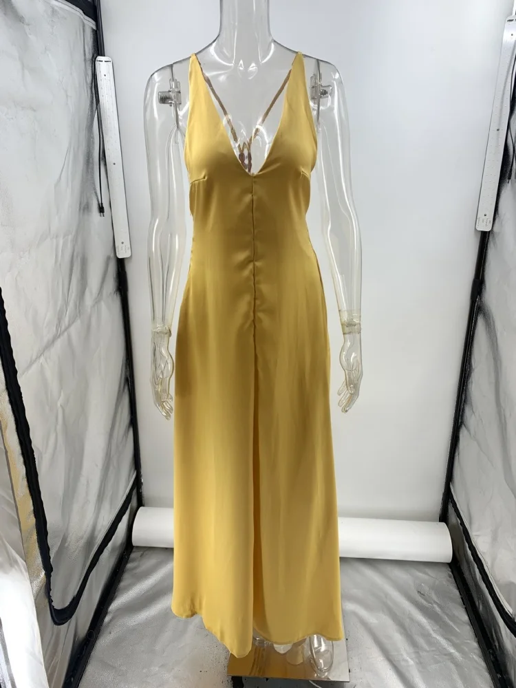 Wmstar Dresses for Women Wholesale Summer Sexy Backless V Neck Satin Long Dress for Women Elegant Long Dress Dropshopping