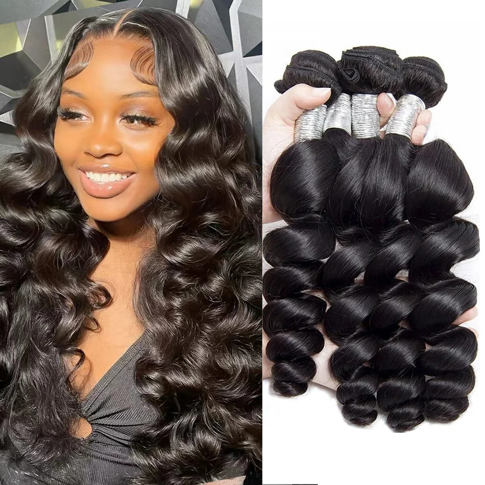 Human Hair Extensions Loose Deep Wave Bundles Brazilian Human Hair 1/3/4 Bundles 30 Inch