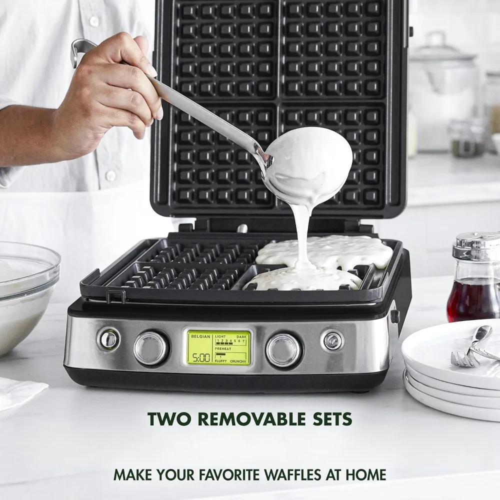 Classic waffle iron, dishwasher safe board, adjustable shadow/shrink control, no spills, easy to clean breakfast, black 3