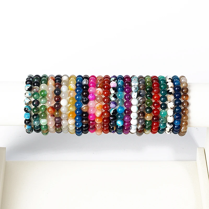Colorful Striped Agates Stretch Bracelets for Women Nature Stone Beads Healing Bracelets Men Energy Crystal Quartz Yoga Jewelry