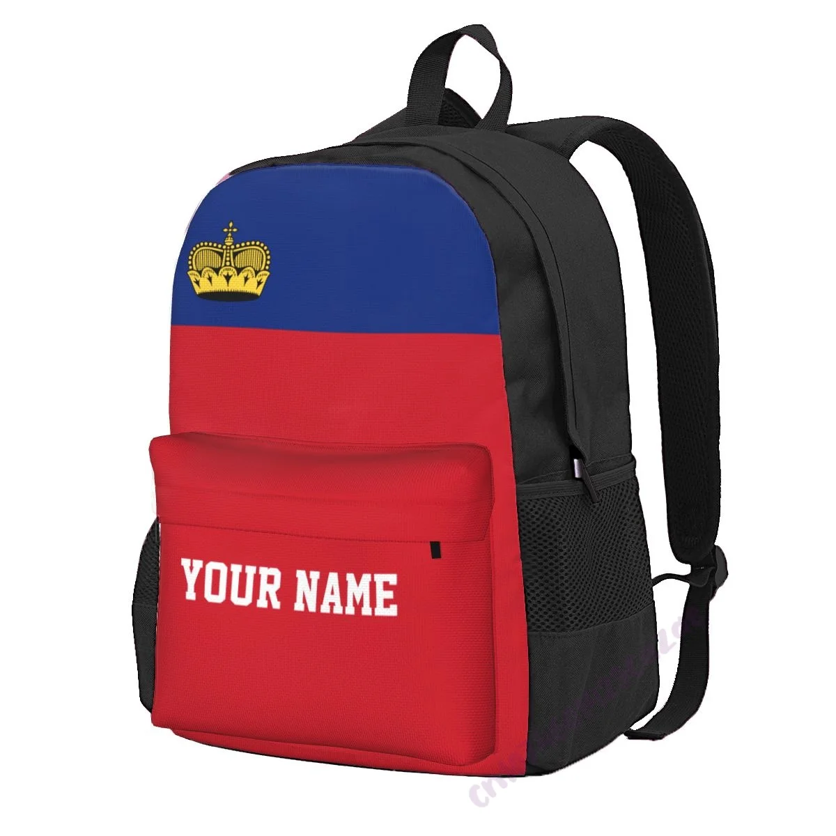 

Custom Name Liechtenstein Flag Polyester Backpack For Men Women Travel Bag Casual Students Hiking Travel Camping