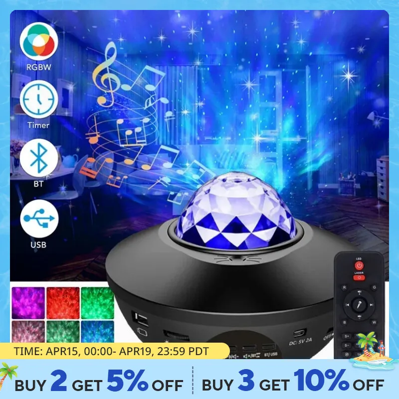 Starry Projector Galaxy Night Light with Ocean Wave Music Speaker Sky Light Projector for Bedroom Decoration Birthday Gift Party