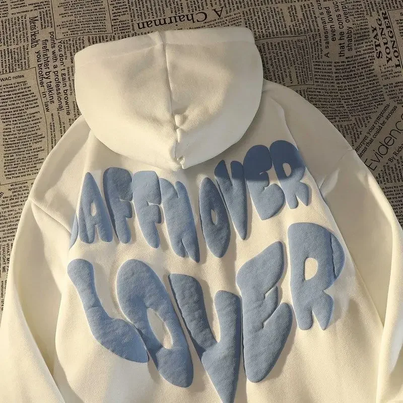 

American high street love with velvet and thick hoodie man winter loose versatile fashion ins street style couple coat man promo