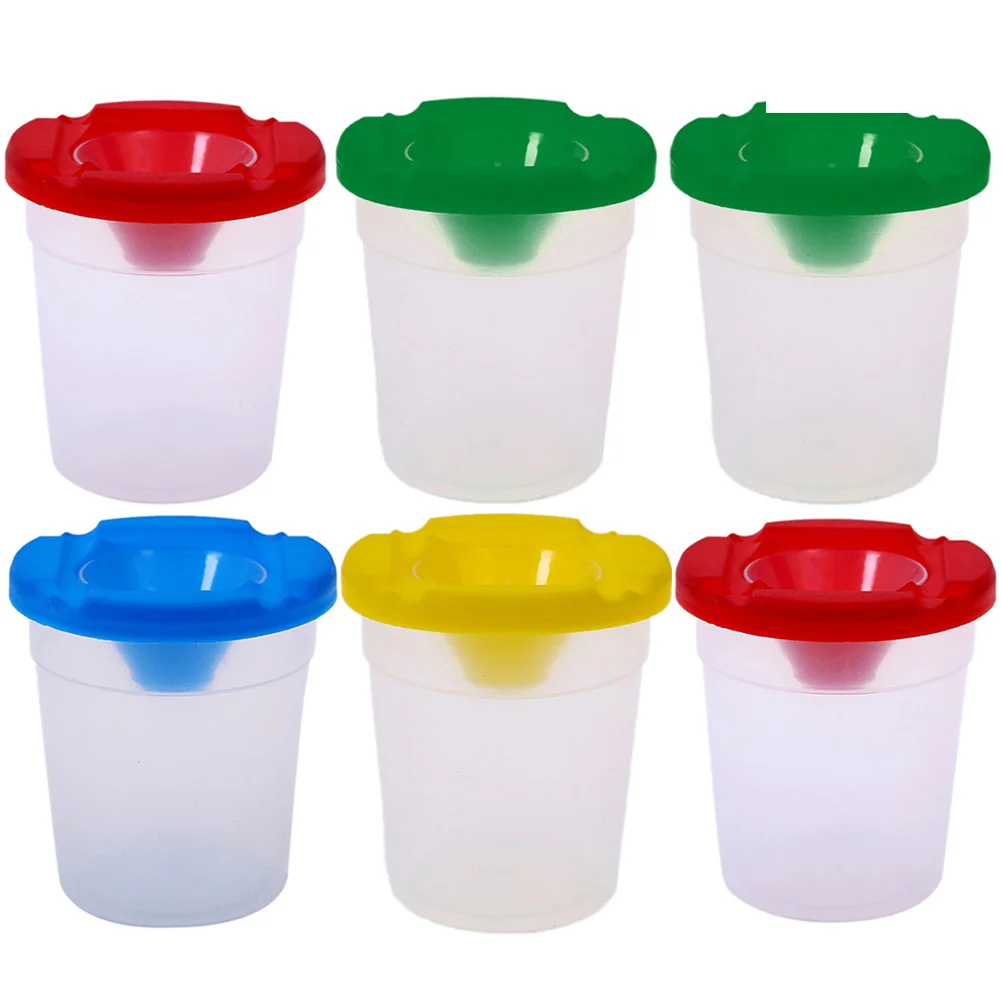 Plastic Paint Cups 5 Pcs With Lid Drawing Cups Painting Accessories Washable Brush Holder Art Supplies Palette Paint Pots
