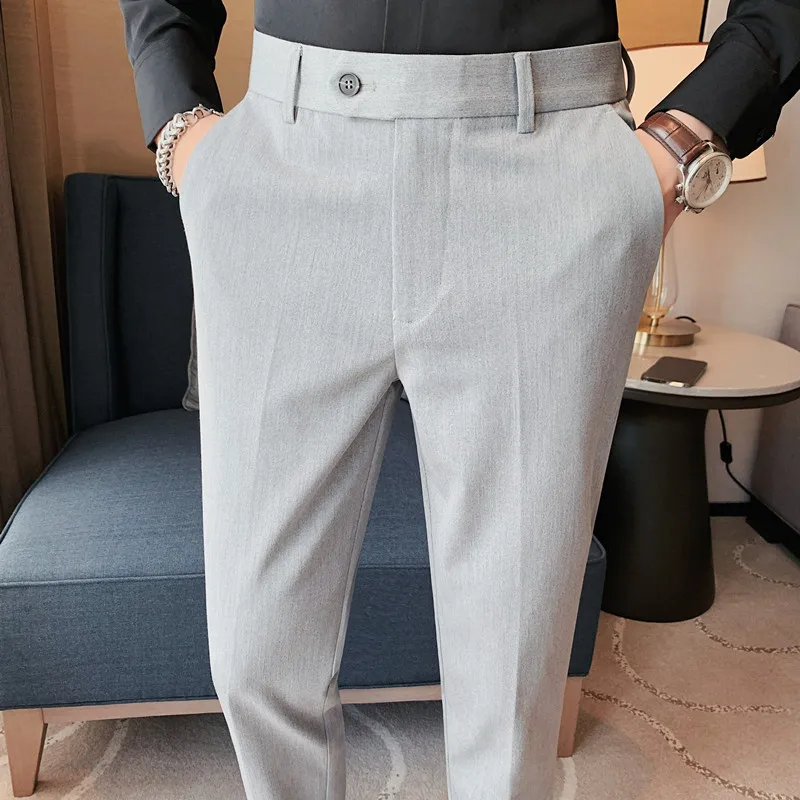 Brand Clothing Autumn Casual Business Suit Pants Men Fashion Embroidery Office Social Trousers Wedding Party Suit Pant 28-38