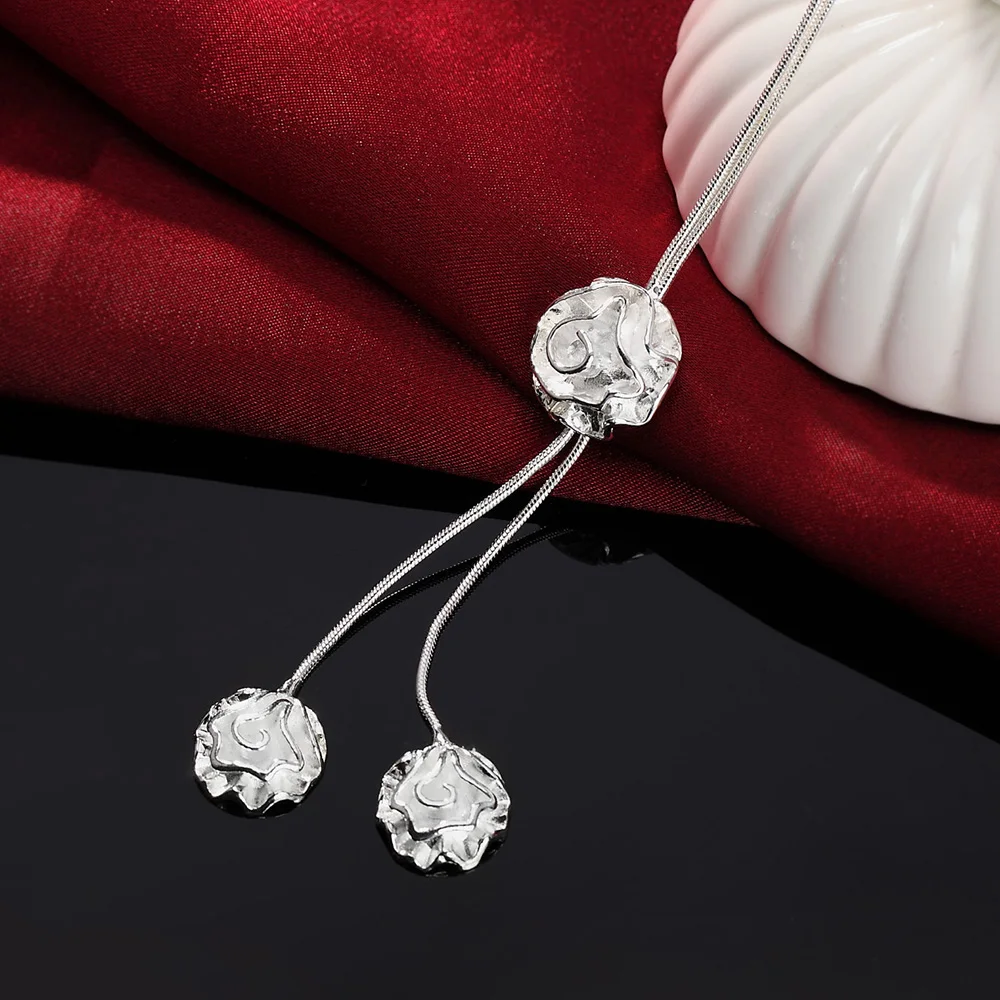 

Beautiful rose Flower necklace 925 Sterling Silver for women charms Jewelry fashion party wedding Christmas gifts