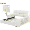 Queen Size Smart Bed Frame  Upholstered Platform Bed with Headboard and Light with Storage Shelves and Multimedia Nightstand 4