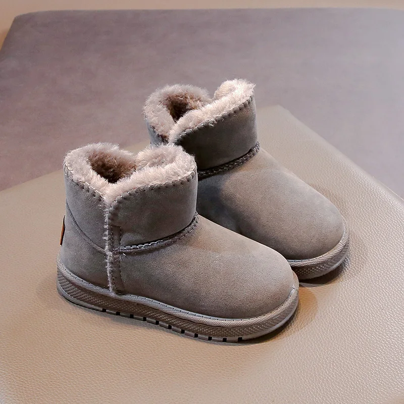 3-18 Years Old Children's Snow Boots Gray Padded Thickened Fur One Boys Girls Cotton Shoes Black Hundred Kids Short Boots Shoes 4