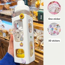 Adorable 3D Bear Straw Water Bottle - BPA-Free Square Sippy Cup, 700ml - 700ml (White)