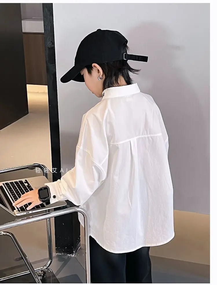 جديد 3-12 سنة ربيع الخريف الفتيان قميص بلون واحدة الصدر الوقوف طوق كم طويل قميص للأطفال الأطفال القطن قميص