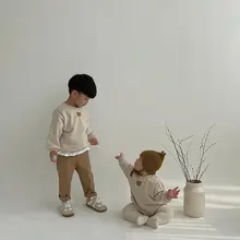 

Baby Romper Soft Cotton Plus Velvet Outdoor Keep Warm Cute Bear Striped Sweater Kids Simple Round Neck Pullover Sports Clothes