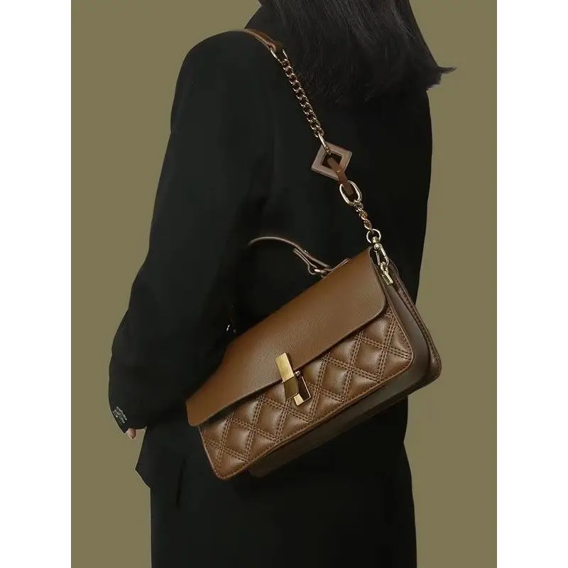 Luxury Designer Brand 가방 New High Quality Cowhide Niche Single Shoulder Crossbody Bag Women's Diamond Check Chain Underarm Bag
