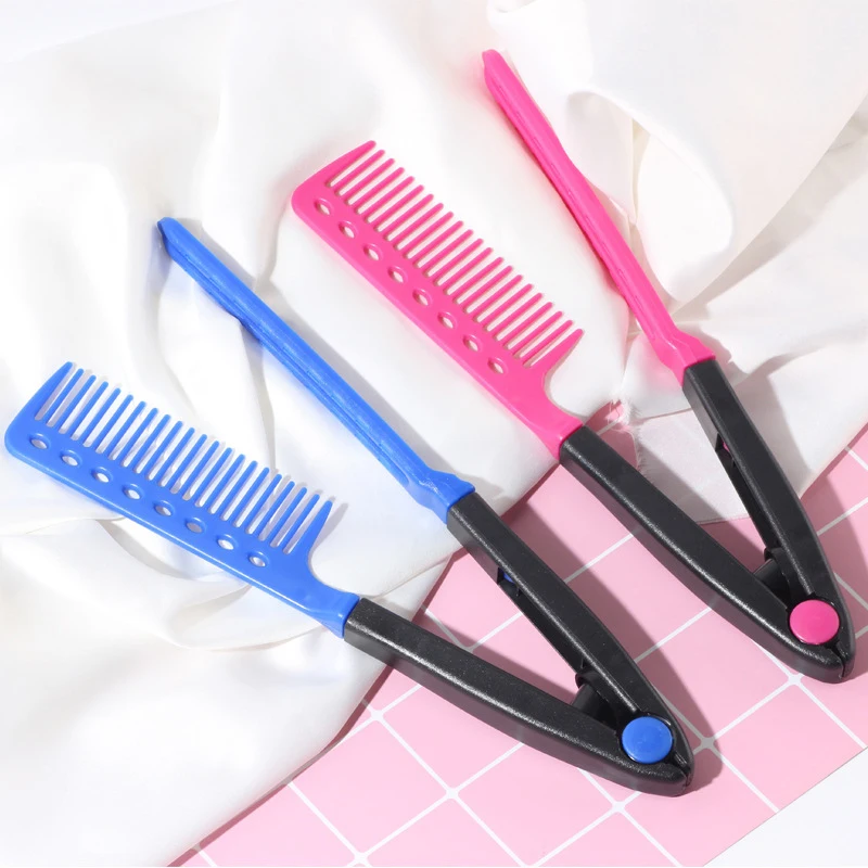 V Type Hair Comb Clip Washable Folding Hair Straightener Comb Portable Diy Hair Styling Tool