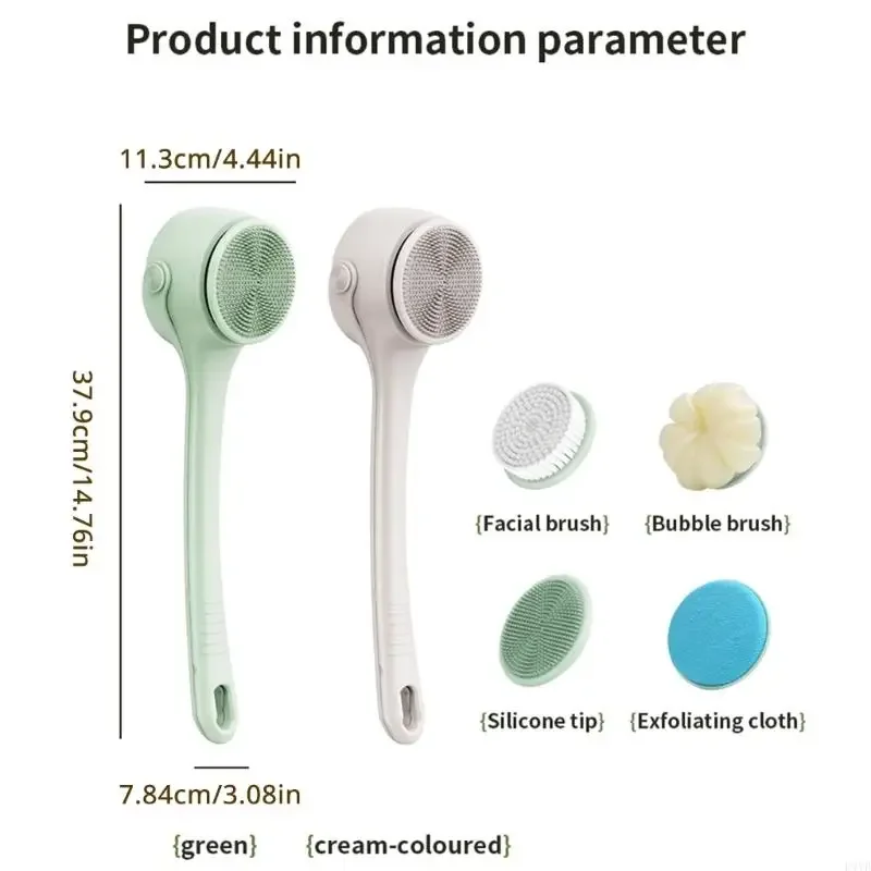 Electric Soft Body Bath Brush Shower Scrubber Double Handle Back Rubbing Machine Long Handle Cleaning Brush Bathroom X7XA