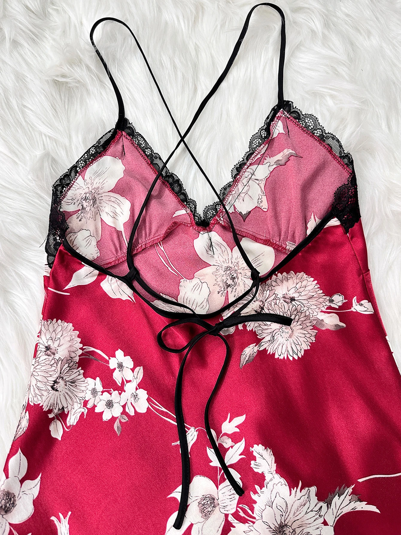 New Sexy Satin Silk Nightgown V-neck Satin Silk Floral Print Dress Pajamas Women's Pajamas Sexy Loungewear