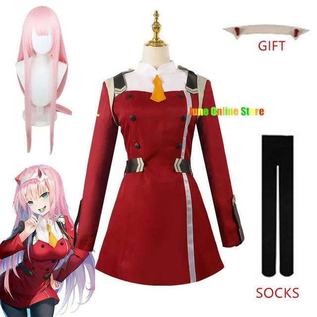 Darling In The Franxx Zero Two Cosplay Party Costume Uniform Women Red  Dress Anime Outfits Set Gifts