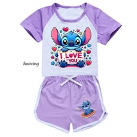 New Lilo And Stitch Girls Boys Clothing Set Kids Sports T shirt+Shorts Set Children Clothing Casual Comfort outfits Pyjamas Gift 1