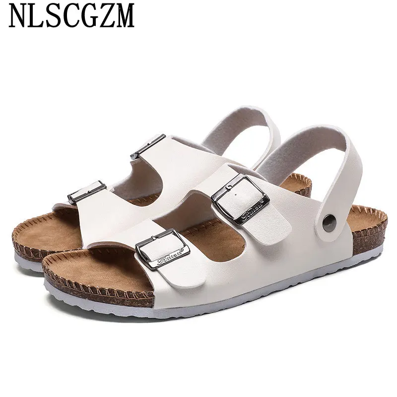 Sandali in pelle da uomo con doppio cinturino monaco scarpe Casual bianche per uomo 2024 sandali estivi da uomo sandali neri uomo muslimmuslimah