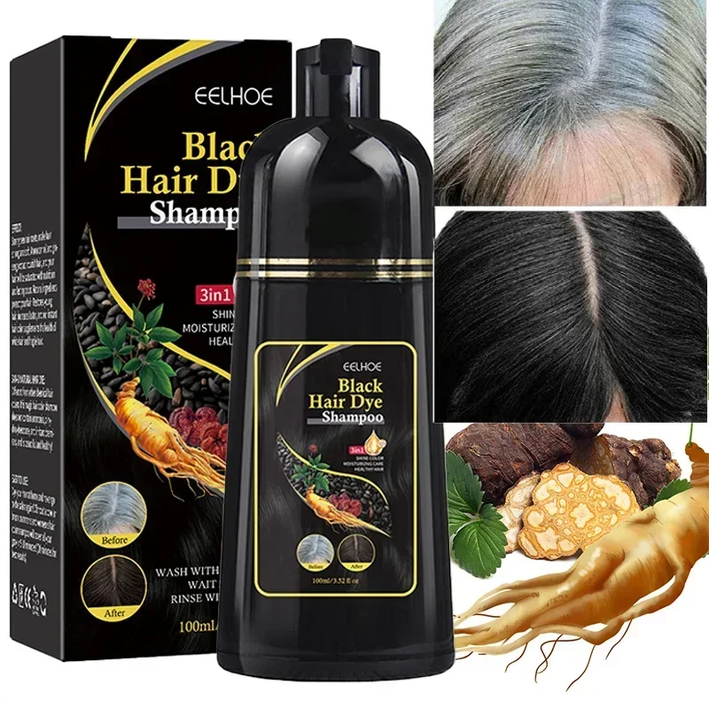 Hair Dye Shampoo 500ml 3 in 1 Change Hair Color Gray to Dark Brown Black Nourishing
