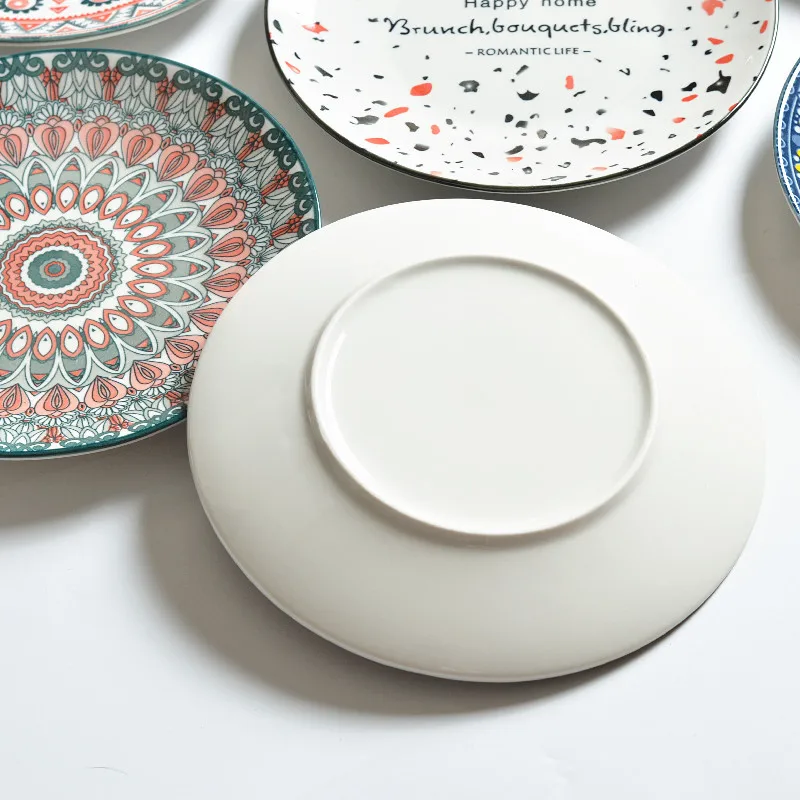 1PC 절묘한 세라믹 접시 라운드 플랫 플레이트 홈 Underglaze 색상 야채 샐러드 접시 과일 요리 주방 저녁 식사 접시