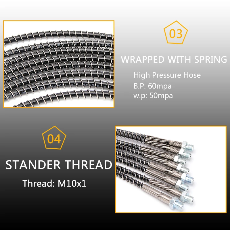 100cm High-Pressure Nylon Hose with Spring Wrapped and M10x1 Thread Quick Connect Couplings 40Mpa PCP Pneumatics Air Refilling