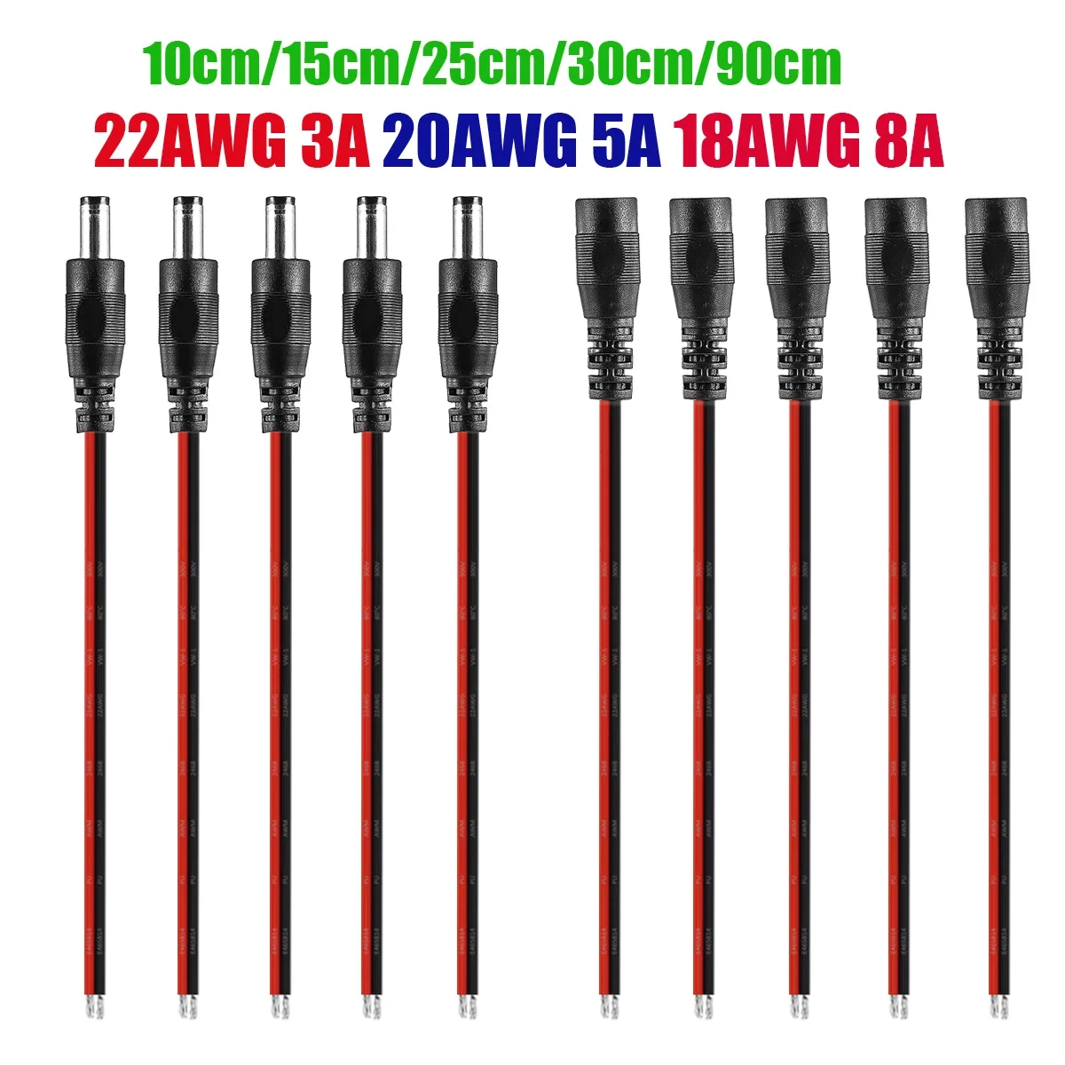 1-100pcs DC Power Pigtail CABLE 5.5 2.1 มม.ปลั๊กหญิง 5V 12V แจ็คเชื่อมต่อสําหรับกล้องวงจรปิดกล้อง LED Strip Power Adapter 1