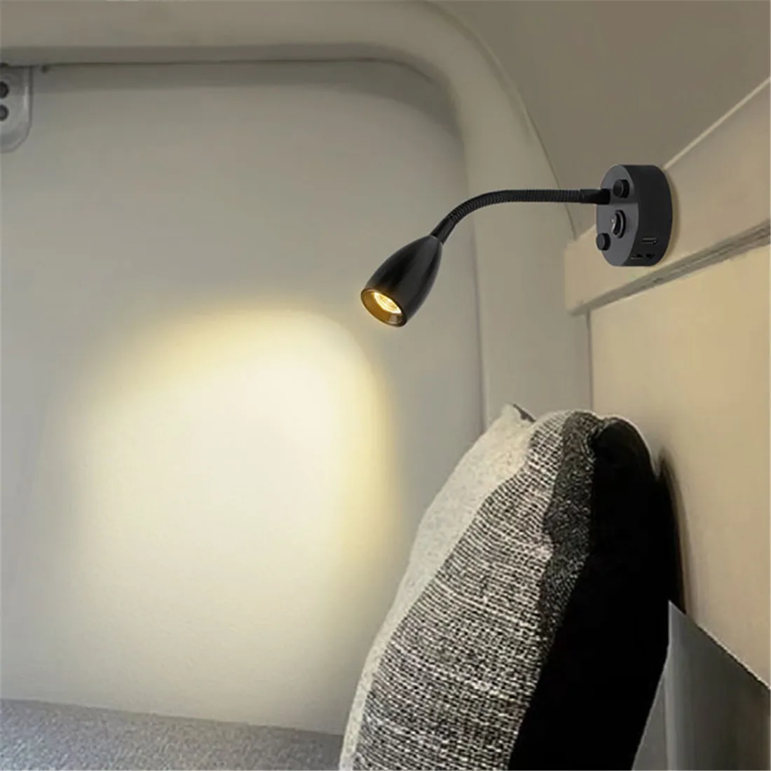 Gooseneck 12V RV Reading Light with USB Type C Quick Charger Flexible 24 Volt Light for Boat Camper Van Trailer Interior Lights 6