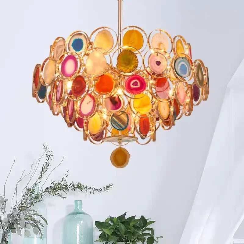 

Nordic Agate Chandelier Colored LED Lighting Living Room Dining Room Study Bedroom Adjustable Home Decoration Crystal Chandelier