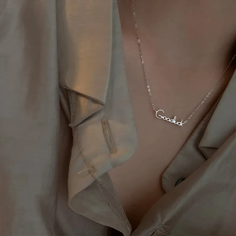 925 Sterling Silver Goodluck Lucky Letter Pendant Necklace for Women Clavicle Chain Party Cute Jewelry Accessories Gifts